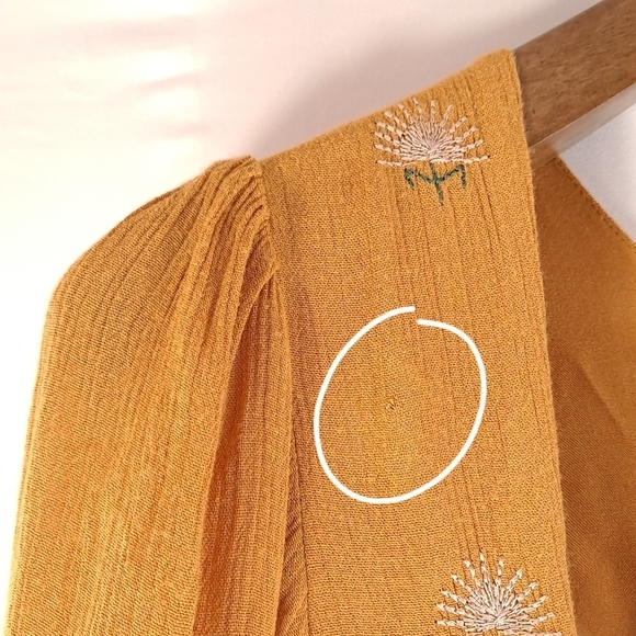 Free People Rhiannon Mustard Embroidered Mini Dress Boho - Sz Small - Picture 7 of 15